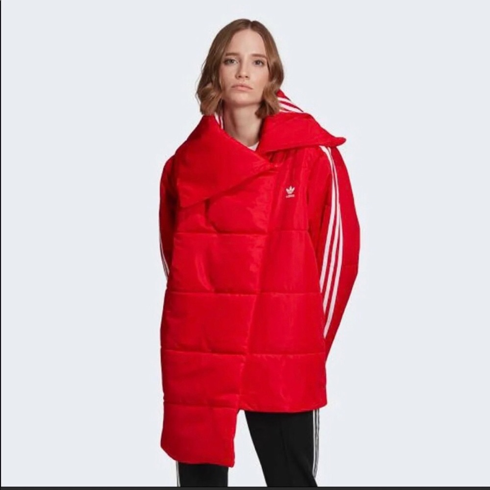 Adidas red asymmetrical winter coat